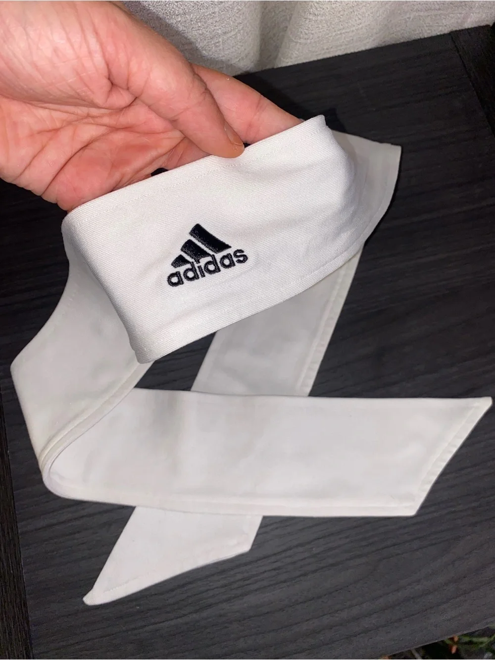 adidas Tennis II Tie Headband White w Black adidas 3 Stripe Embroidered Logo OS